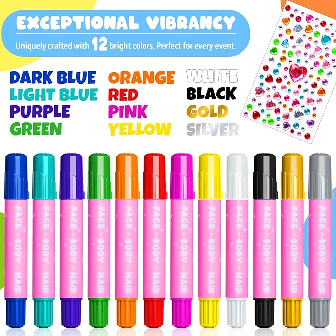 Face Painting Kit for Kids- 12 Vibrant Colors Face Paint Crayons- Safe and Washable Face Paint Sticks for Adults Kids Party, Halloween, Birthday Makeup
