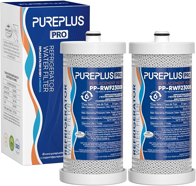PUREPLUS WF1CB NSF 53&42 Certified for Frigidaire PureSource WFCB, RG100, NGRG2000, WF284, Kenmore 9910, 469906, 469910, RF100, RWF1030, MPF16135, RWF2300A, 9913, 9906 Refrigerator Water Filter, 2Pack