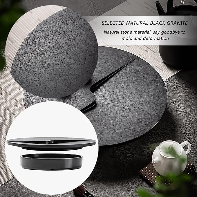 Small Round Coffee Table Tea Tray, Stacking Tea Tray, Rock Board Desktop with a Water-Collecting Base, It can be Placed on a Coffee Table(33cm/13in)