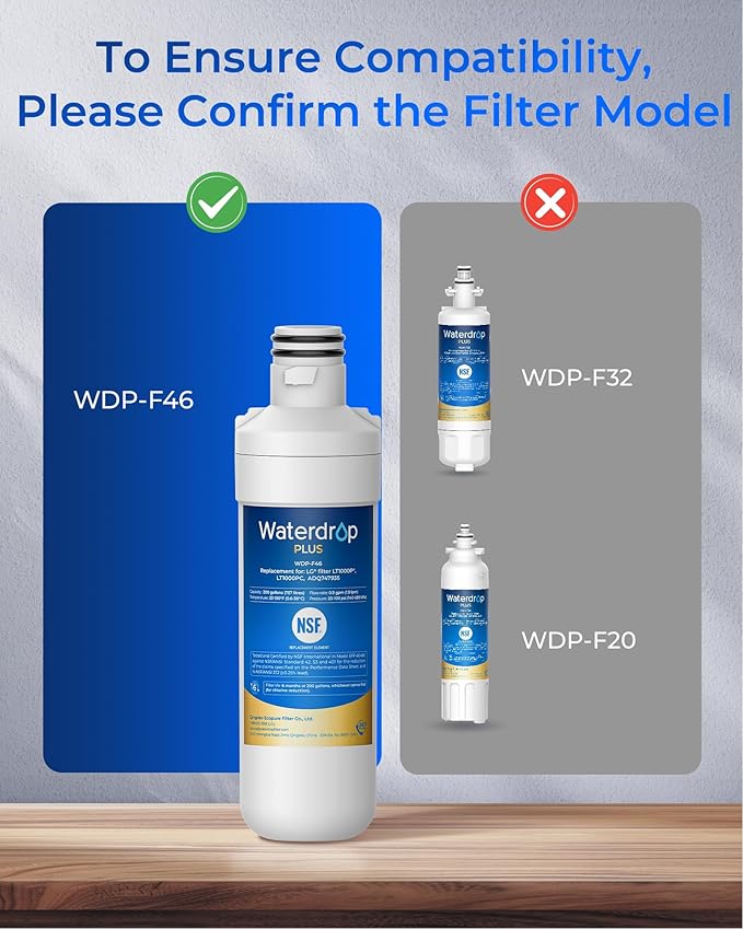 Waterdrop Plus ADQ747935 MDJ64844601 Refrigerator Water Filter, Reduce PFAS, Replacement for LG® LT1000P®, LT1000PC, ADQ747935, ADQ74793501, Kenmore 46-9980, LFXC24796S, LSFXC2496D (Package May Vary)