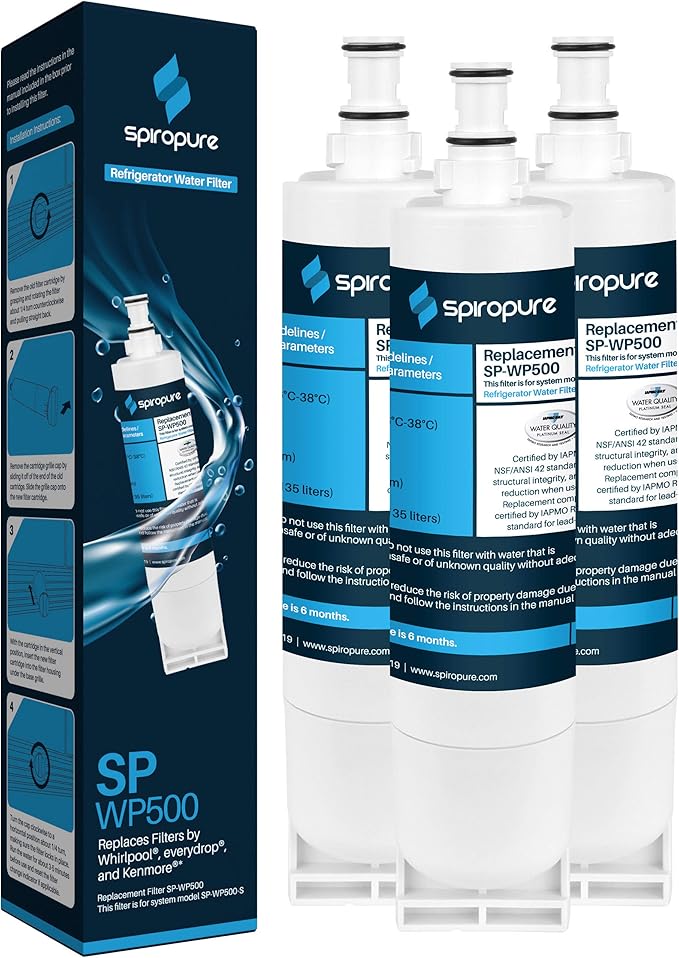 SpiroPure SP-WP500 NSF Certified Refrigerator Water Filter Replacement for 4396508, EDR5RXD1, 9010, 9085, Filter 5, 4396510 (3 Pack)