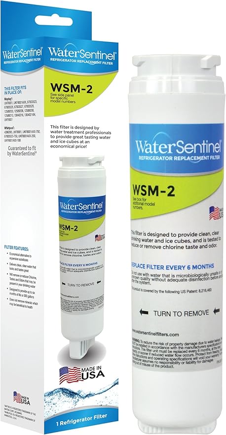 WaterSentinel WSM-2 Refrigerator Water Filter Replacement for Drinking Water Filtration, Fits Maytag, Whirlpool 4 (2-Pack), Carbon Block