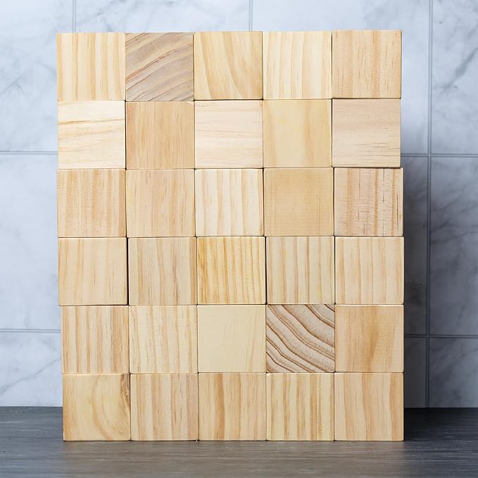 30 Pack Unfinished Wood Blocks 2 Inch - Solid Pine Wooden Cubes for Crafts, Sanded Smooth Natural Wood Squares for Painting, DIY Projects, Puzzle Making & Home Decor