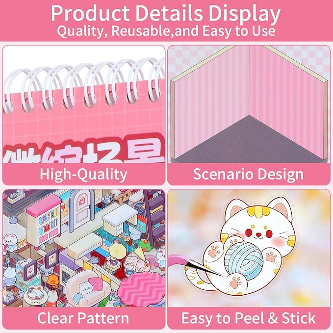 20 Sets Sticker Therapy DIY 3D Mini Scene Book: 1000+ Premium Removable Stickers for Anxiety Relief, Creative Scrapbooking Reusable Stress Relief Activities for Adults and Teens