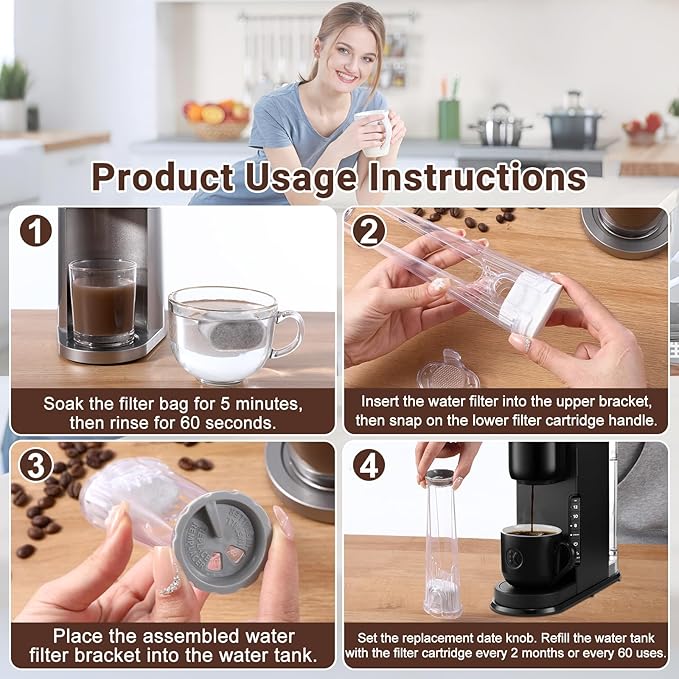 Tall Handle Water Filter Starter Kit, 2.0 Water Reservoir Replacement Coffee Machine Filters, Compatible with K-Classic, K-Select,with Side Reservoir Filter Holder and 24 Replacement Water Filters