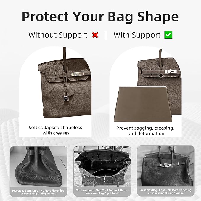DGAZ Purse Pillow Shaper Insert,Luxury Handbag Tote Shapers, Memory Foam- Fits Birkin 20/25/30/35/40/45/50 Bag(Etoupe Grey,BK30 Sellier)
