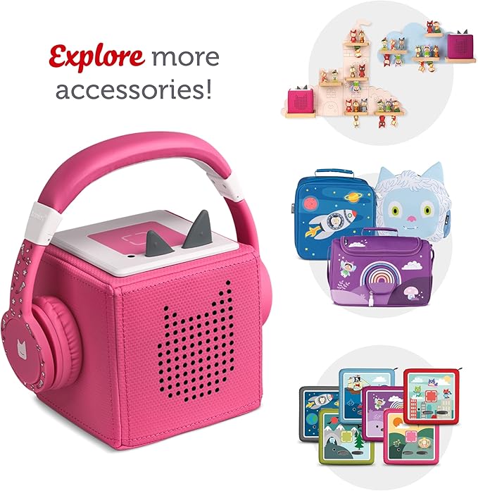 Tonies Foldable Wired Headphones for Kids - Comfortably Designed to fit On-Ear - Works with Toniebox 1 and All 3.5mm Devices - Pink
