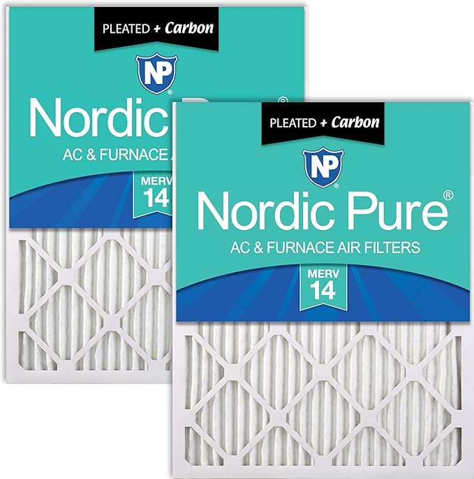 Nordic Pure 16x25x1 (Actual Size: 15 1/2 x 24 1/2 x 3/4) Pleated Air Filters MERV 14 Plus Carbon 2 Pack