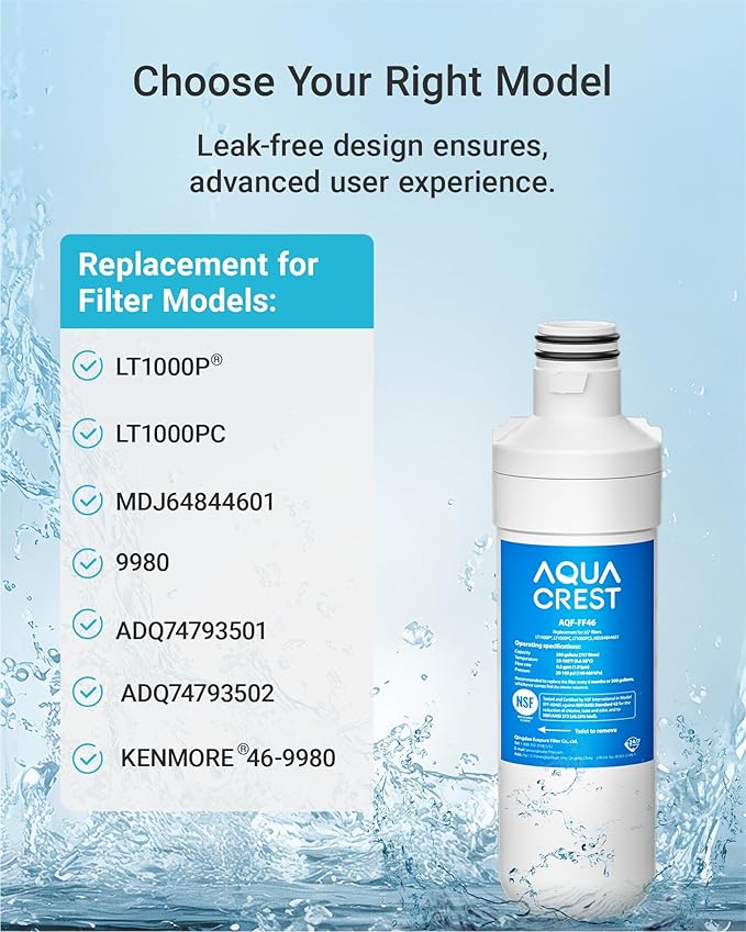 AQUA CREST LT1000PC ADQ747935 Refrigerator Water Filter and Air Filter, Replacement for LG® LT1000P®/PC/PCS, LMXS28626S, LFXS26973S, MDJ64844601, ADQ74793501, ADQ74793502 and LT120F®, 2 Combo