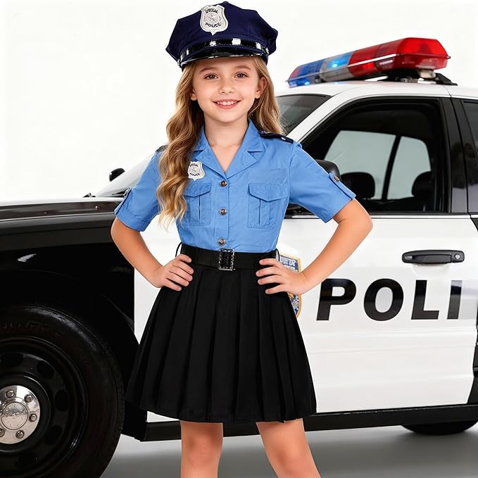 KIDIN Police Officer Costume for Kids Cop Costume for Girls’ Police Dress Up Halloween Cosplay Birthday Gift