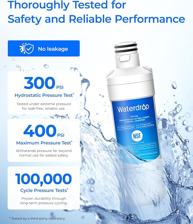 Waterdrop LT1000PC ADQ747935 Refrigerator Water Filter and Air Filter, Replacement for LG® LT1000P®, LMXS28626S, LFXS26973S, LFXS26596S, LFXS28596S, ADQ74793501, ADQ74793502 and LT120F®, 4 Combo