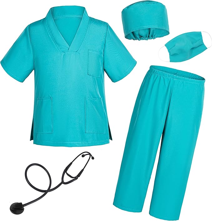 Doctor Costume for Kids Scrubs Pants with Accessories Set Children Party Cosplay 3-12 Years