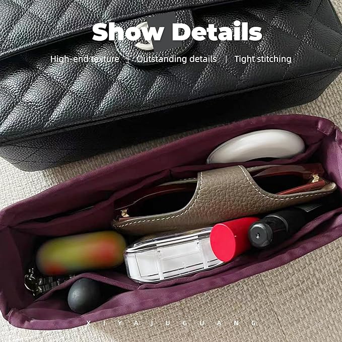 Purse Handbag Silky Organizer Insert Keep Bag Shape Fits Chanel Classic Flap CF Mini Square 17/20/Small/Medium/Jumbo/Maxi Bags, Luxury Handbag Tote Lightweight Sturdy(CF Jumbo 30,Fuchsia)