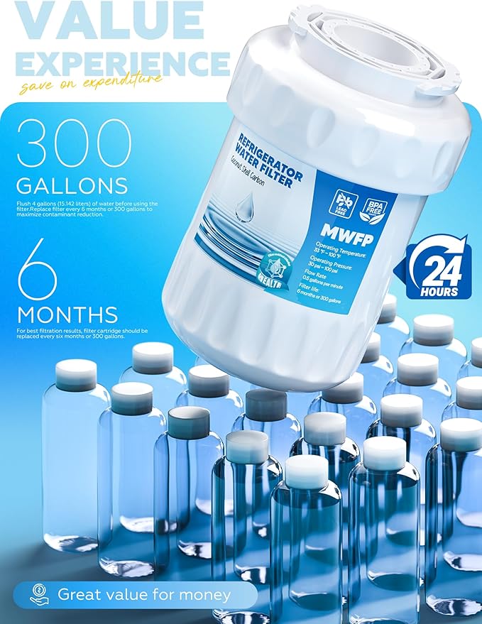 RWF0600A Water Filter, Fit for MWF GE Water Filter, GE MWF, SmartWater MWFP, MWFA, GWF, HDX FMG-1, WFC1201, RWF1060, 197D6321P006, Kenmore 9991, 3packs BY AVXBYR