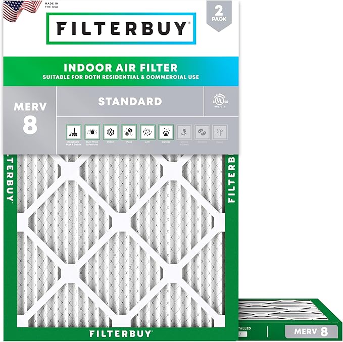 Filterbuy 10x14x1 Air Filter MERV 8 Essential Dust & Allergy Defense (2-Pack), Electrostatic Pleated HVAC AC Furnace Filters Replacement (Actual Size: 9.50 x 13.50 x 0.75)