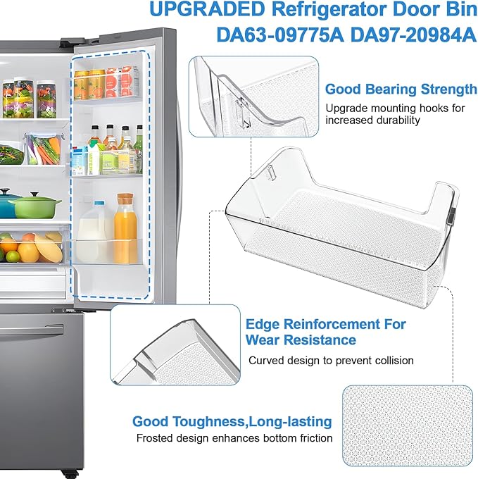 UPGRADED DA63-09775A Right RF28T5001SR RF28T5021SR RF27T5201SG RF27T5201SR RF27T5241SR RF28T5101SR Door Shelf Bin Compatible with Samsung Fridge Door Shelves DA97-20984A Samsung Refrigerator Door Bin