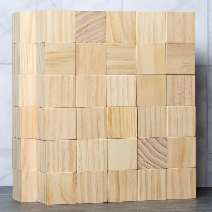 60 Pack Unfinished Wood Blocks 2 Inch - Solid Pine Wooden Cubes for Crafts, Sanded Smooth Natural Wood Squares for Painting, DIY Projects, Puzzle Making & Home Decor