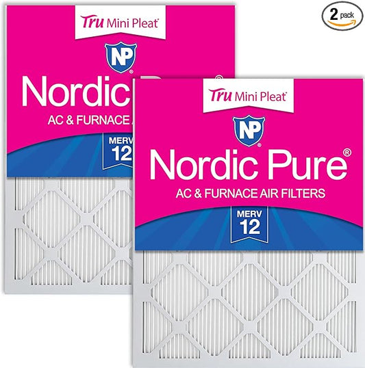 Nordic Pure 16x25x1 (Actual Size: 15 1/2 x 24 1/2 x 3/4) Tru Mini Pleat MERV 12 AC Furnace Air Filters – 2.5X More Media for Longer-Lasting, High-Efficiency Filtration - 2 Pack