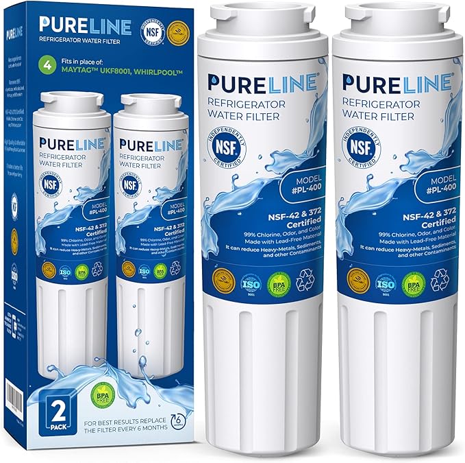 Pureline EDR4RXD1 Replacement for Everydrop Filter 4, UKF8001, UKF8001AXX-750, UKF8001AXX-200, Maytag UKF8001, Whirlpool EDR4RXD1, 4396395, Kenmore 9084, 9006, Puriclean II, (2 Pack)