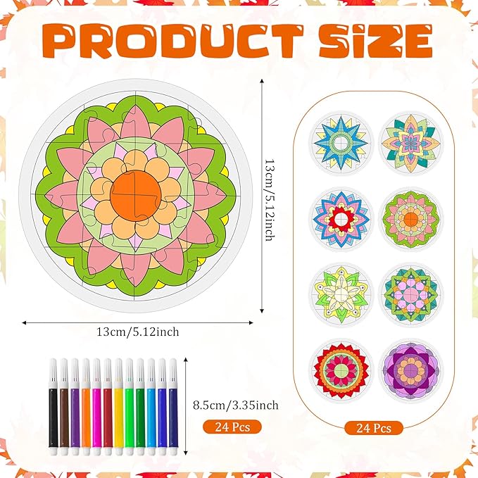Cinrobiye 24 Pcs Happy Diwali Craft Kits Diwali Party Favors Ramadan Puzzle Mandala Coloring Craft Festival of Lights Deepavali Paint Craft for Indian Temple Sunday Classroom Activity Supplies
