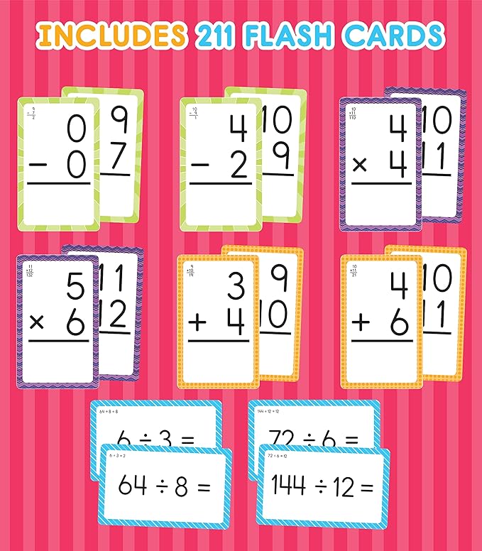 Carson Dellosa Addition, Subtraction, Division, and Multiplication Flash Cards, 4 Sets of Flashcards, Math Games for Kids 8-12, 3rd Grade Mathematics and Up