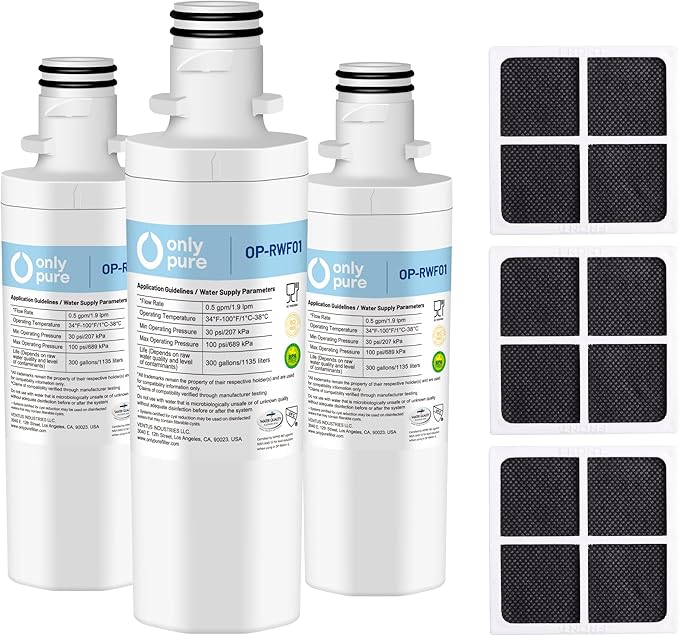 OP-RWF01-RAF01B3 Replacement for LG LT1000P MDJ64844601 ADQ74793501 LT1000PC, Kenmore Elite 9980 ADQ74793502 LRFXC2416S LRFVS3006S LRMDS3006S LFXS28596S Refrigerator, LT120F Air Filter 3PACK