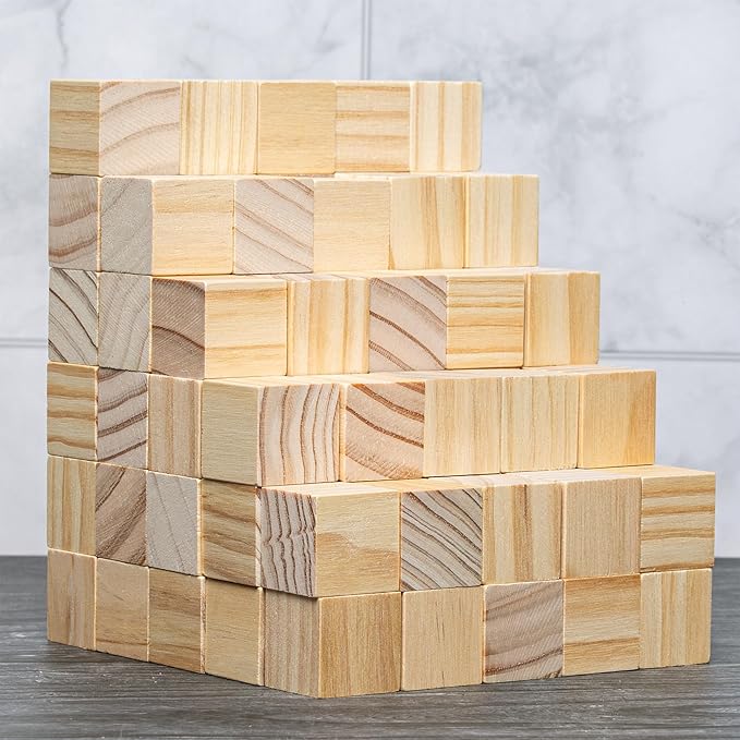 100 Pack Small Wood Cubes 1 Inch - Bulk Unfinished Wooden Squares for Mosaics, Architectural Modeling, Puzzle Making & Rustic Home Decor Projects