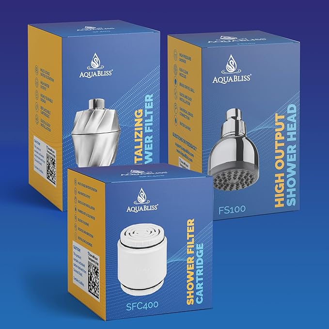 AquaBliss SF400 HD Revitalizing Shower Filter - Latest High Output Filtration + TurboSpa 3 Inch High Pressure Shower Head + AquaBliss SFC400 HD Revitalizing Shower Filter Replacement Cartridge
