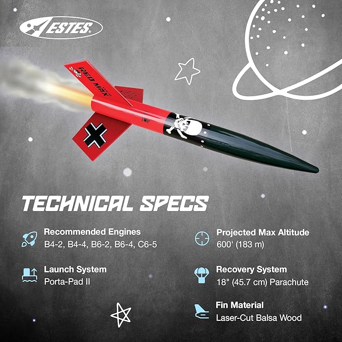 Estes 0651 Der Red Max Rocket-Building Kit, Intermediate Flying-Rocket-Model Kit for Ages 10+