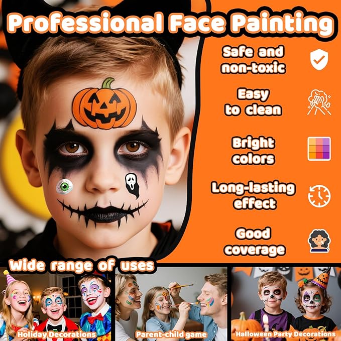 MGparty Face Painting Kit for Kids, 24 Colors Face Paint Set with Stencils, Glitter, Gem Stickers, Brushes,Tattoos, Non-Toxic Washable Face Paint for Halloween Birthday School Events