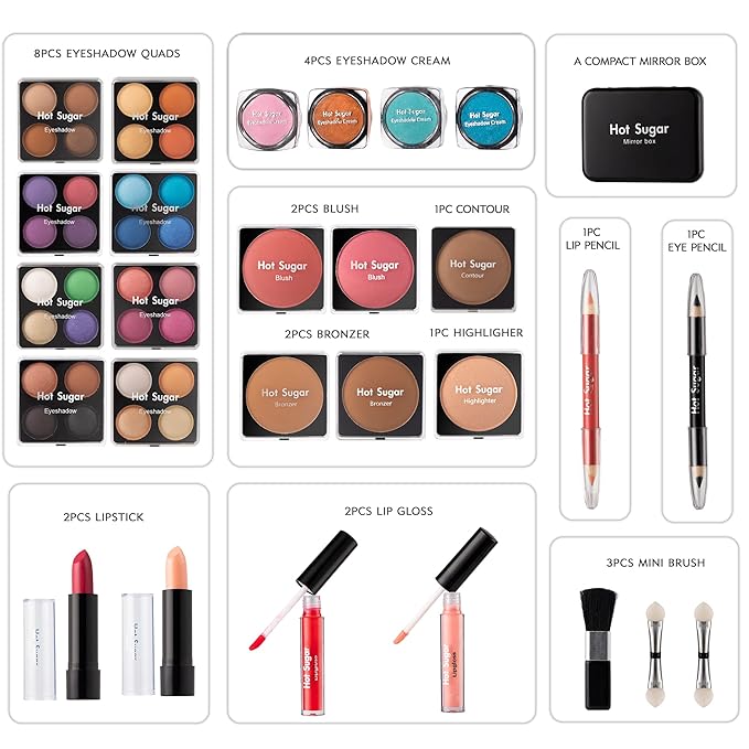 Hot Sugar Ultimate All-in-One Makeup Kit for Teen Girls, Basic Makeup Gift Set for Women - Create Stunning Looks with 52 Shades and Accessories (Purple Love)