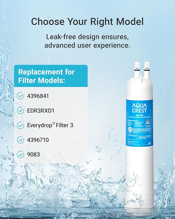 AQUA CREST EDR3RXD1 Replacement for 4396841, Everydrop® Filter 3, 4396710, Kenmore® 46-9083, 46-9030, Refrigerator Water Filter, 1 Filter