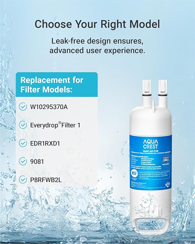 AQUA CREST EDR1RXD1 Replacement for W10295370A, Everydrop® Filter 1, EDR1RXD1B, P8RFWB2L, P4RFWB, Kenmore® 46-9081, 46-9930, Refrigerator Water Filter, 2 Filters