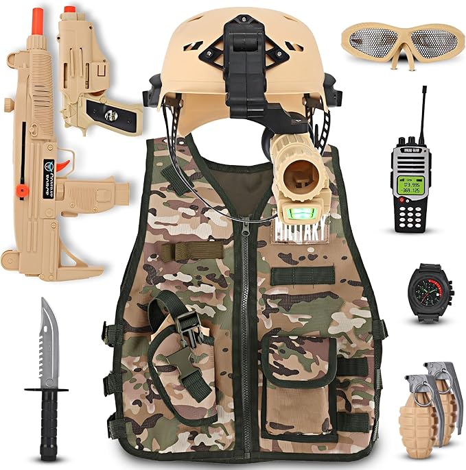Liberty Imports Kids Costume Dress Up Deluxe Role Play Set with Helmet, Night Vision Monocular, Guns, Weapons, Accessories