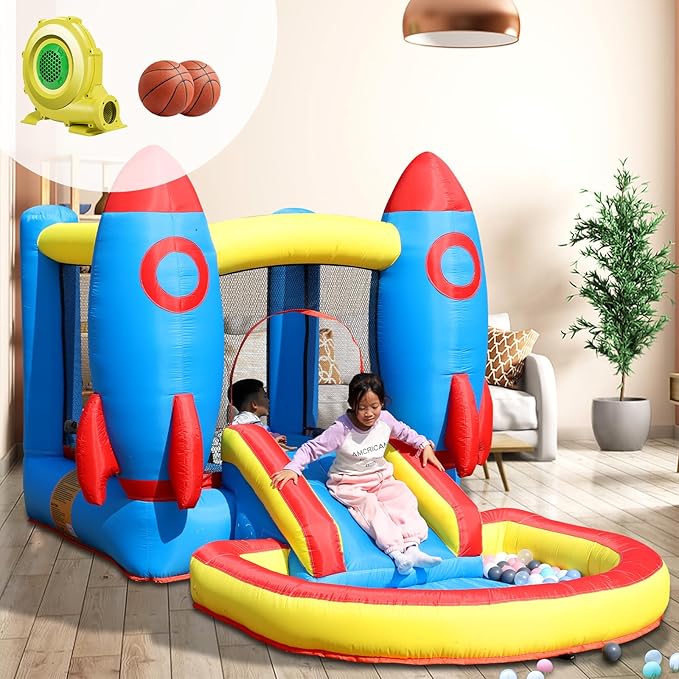 Inflatable Bounce House for Kid with Ball Pit,Oxford Bounce House with Blower for Indoor Outdoor Backyard Birthday Party-12x6.6x6.2ft