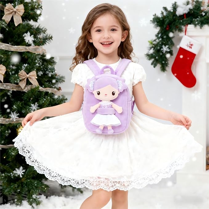 Gloveleya Toddler Backpack Kids Backpack with Candy Purple Doll 9"