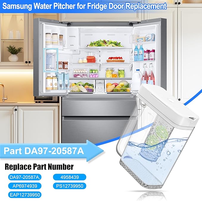 Upgraded DA97-20587A Refrigerator Water Pitcher Compatible with Samsung Water Pitcher for Fridge Door Replacement No Leak Samsung Fridge RF28R6301SG RF28R7351SG RF28R6221SR RF22R7351SG RF22R7351SR