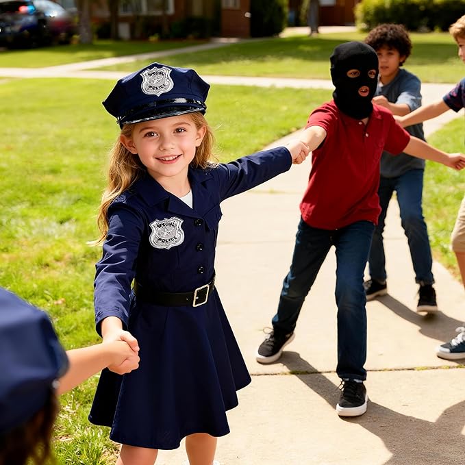 Girls Police Officer Costume Kids Cop Uniform Toddler Policeman Outfit, Police Dress Up Halloween Birthday Gifts