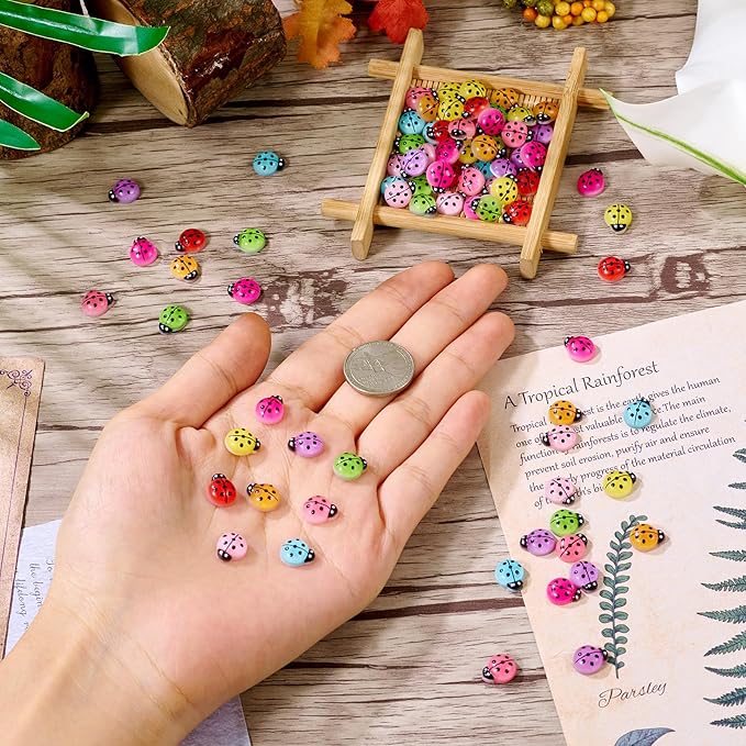 135 Pcs Mini Resin Ladybug Charms Glow in The Dark Ladybug Flatback Cabochons Luminous Ladybirds Model Figurines for Nail Crafts Fairy Garden Micro Landscape Scrapbooking Decor