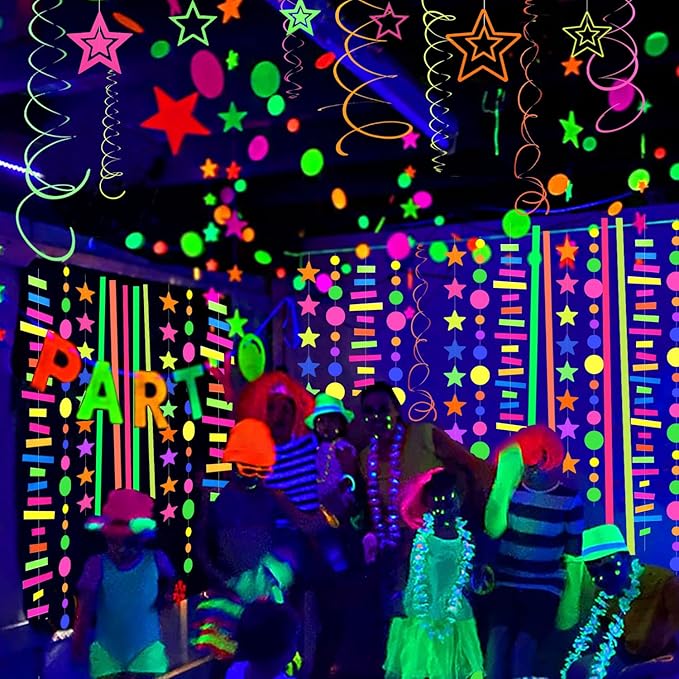 702feet Paper UV Neon Garland Neon Streamers Glow in The Dark Neon Party Supplies and Decorations Glow in The Dark Streamers Blacklight Reactive Fluorescent Black Light Party Kit for Birthday Wedding