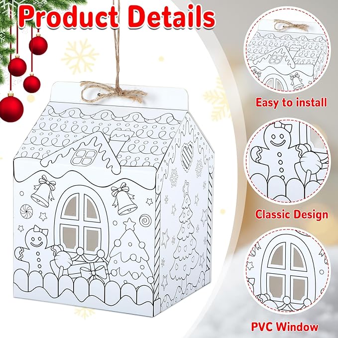 24 Set Gingerbread Paper Coloring Houses DIY Craft Color Your Own Cardboard House Personalize a Cardboard House Christmas Holiday Party Favor Gifts for Classroom Home 5.31x4.33x4.33In (White)