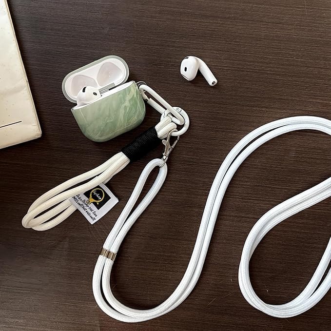 Marble Green AirPods 4 Case for Women, Fashion Shockproof TPU Protective Cover with Adjustable Neck Strap & Hand Strap, Cute Travel Accessories Compatible with AirPods 4/4 Noise Cancelling