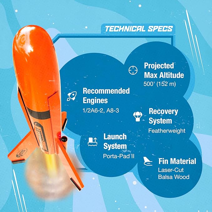 Estes 7295 Orange Bullet Rocket-Building Kit, Intermediate Flying-Rocket-Model Kit for Ages 10+