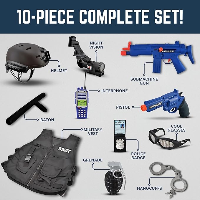 Liberty Imports Kids Costume Dress Up Deluxe Role Play Set with Helmet, Night Vision Monocular, Guns, Weapons, Accessories