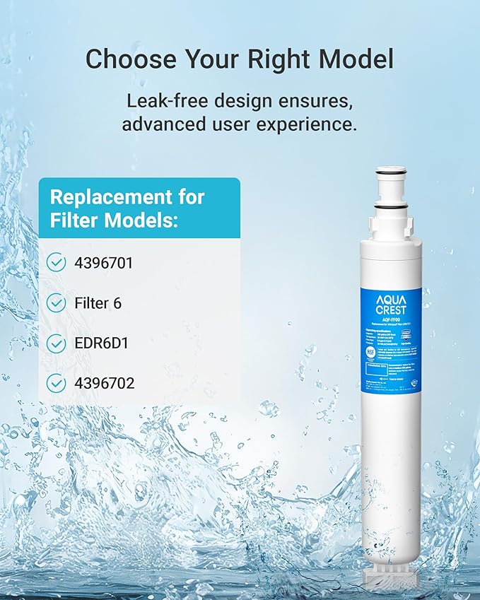 AQUA CREST 4396701 Refrigerator Water Filter, Compatible with Whirlpool 4396701, 4396702, EDR6D1, EveryDrop Filter 6, Kenmore 9915, 46-9915
