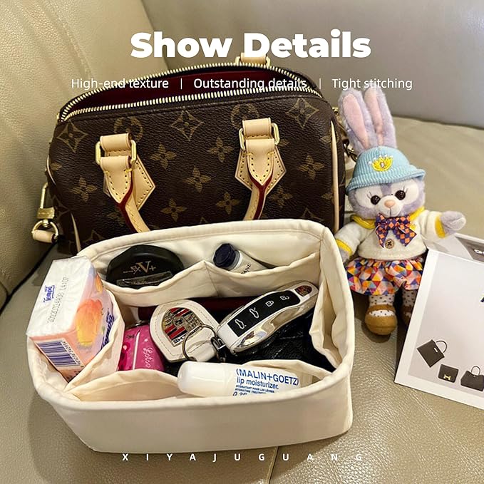Purse Handbag Silky Organizer Insert Keep Bag Shape Fits LV Speedy 16/20/25/30/35/45 bags, Luxury Handbag Tote Lightweight Sturdy(Craie, Speedy new nano16)