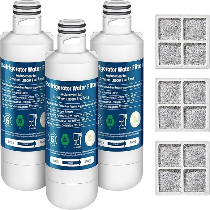 Water Filter Replacement - Compatible with LG LT1000P, ADQ747935, LFXS26973S, LMXS28626S - 3PCS Coconut Carbon Block Filter for Clean, Healthy Drinking Water