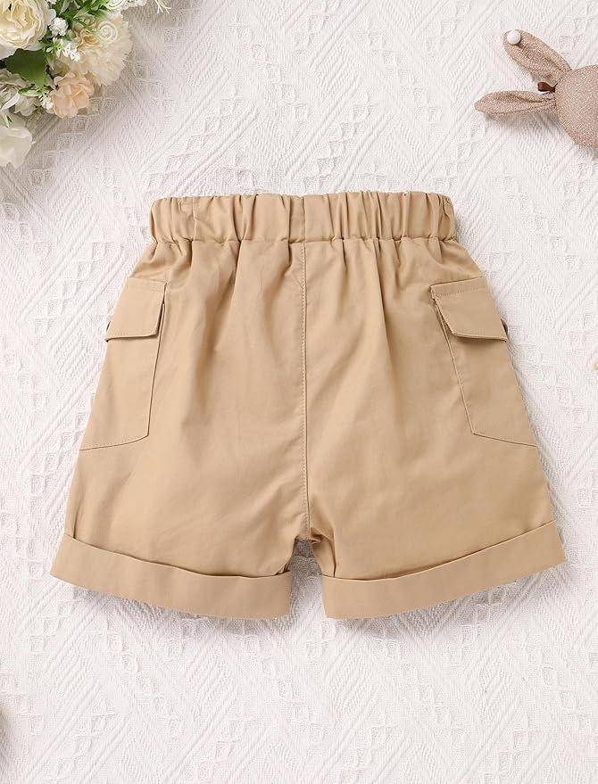 ODASDO Baby Boy Jungle Safari 1st Birthday Cake Smash Outfit Button Down Shirt + Shorts + Hat + Bandana + Belt 5pcs Set