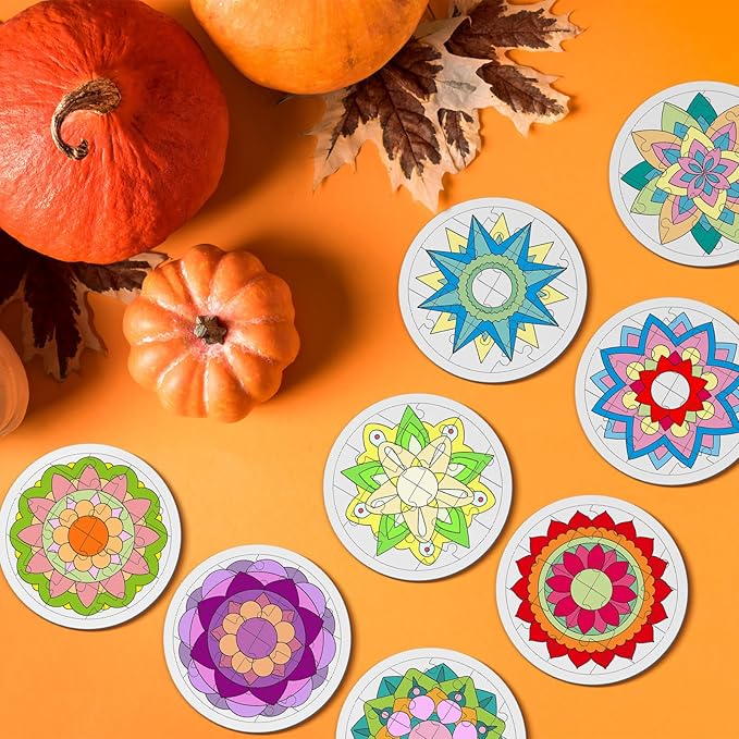 Cinrobiye 24 Pcs Happy Diwali Craft Kits Diwali Party Favors Ramadan Puzzle Mandala Coloring Craft Festival of Lights Deepavali Paint Craft for Indian Temple Sunday Classroom Activity Supplies