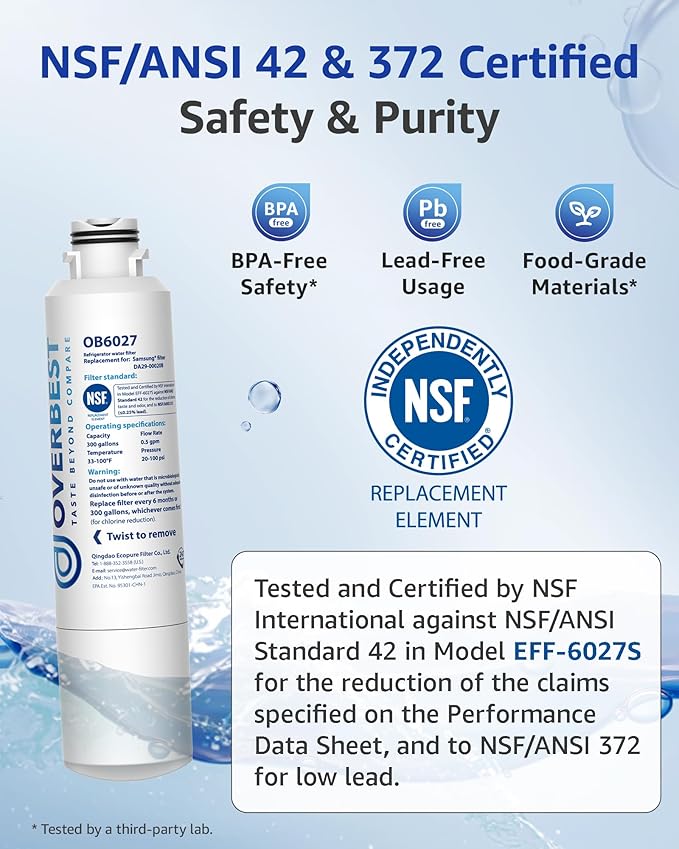 Overbest DA29-00020B Refrigerator Water Filter, Replacement for Samsung® DA29-00020B, HAF-CIN/EXP, 46-9101, RF4267HARS